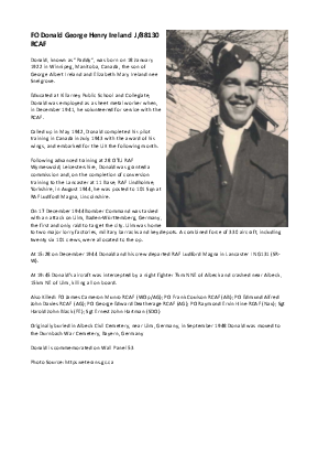 A preview of a PDF biography for Ireland, Donald George Henry